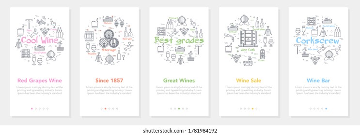 Vertical five banners with line concept of winemaking - Great Wines and Wine Sale