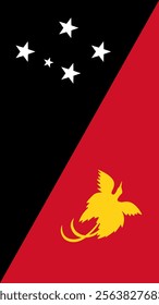 Vertical Flag of Papua New Guinea, 9:16 Format, Vertical Papua New Guinea Flag, Vector Images