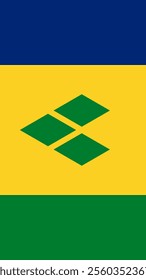 Vertical Flag of Saint Vincent and the Grenadines, 9:16 Format, Vertical Saint Vincent and the Grenadines Flag, Vector Images