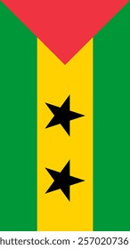 Vertical Flag of Sao Tome and Principe, 9:16 Format, Vertical São Tomé and Príncipe Flag, Vector Images