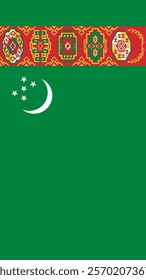 Vertical Flag of Turkmenistan, 9:16 Format, Vertical Turkmenistan Flag, Vector Images