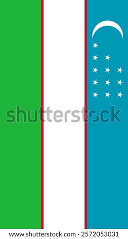 Vertical Flag of Uzbekistan, 9:16 Format, Vertical Uzbekistan Flag, Vector Images