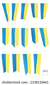 Vertical flags of Ukraine. Yellow and blue waving flags of Ukraine. Set of realistic vectors