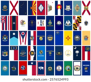 Vertical Flags of the U.S. states and territories, 50 State Vertical Flags of USA Vector Images