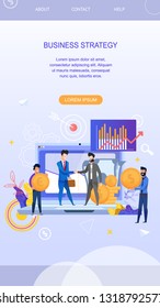 Vertical Flat Banner Business Strategy. Vector Illustration on White Background. Business Men in Suits agree on Long Term Profitable Cooperation. Men Bring Coins. International Currency Earnings