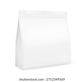 Vertical de fondo plano bolso con cremallera de bloqueo de la maqueta para la comida, nutrición deportiva. Vista lateral media. Ilustración vectorial aislada sobre fondo blanco. Puede ser utilizado para la Plantilla de su diseño. EPS10.
