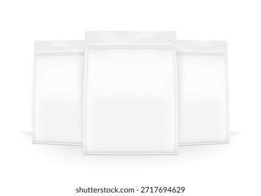 Vertical flat bottom gusset bag mockup for food, sport nutrition. Front view. Vector illustration isolated on white background. Can be use for template your design. EPS10.