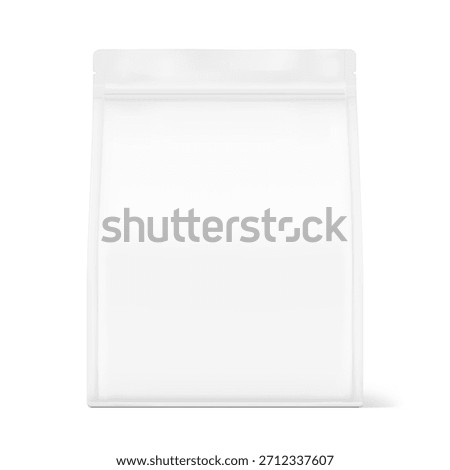 Vertical flat bottom gusset bag mockup for food, sport nutrition. Front view. Vector illustration isolated on white background. Can be use for template your design. EPS10.