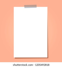 Vertical flat poster with duct tape. White paper with adhesive tape. Vector blank illustration with shadow.