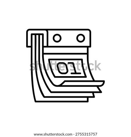 Vertical flip calendar icon with top binder and curled bottom page outline