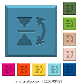 Vertical flip engraved icons on edged square buttons in various trendy colors