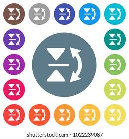 Vertical flip flat white icons on round color backgrounds. 17 background color variations are included.