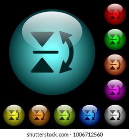 Vertical flip icons in color illuminated spherical glass buttons on black background. Can be used to black or dark templates