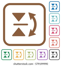 Vertical flip simple icons in color rounded square frames on white background