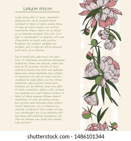 Vertical floral background with colorful peony flower Hand drawn social media template