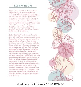 Vertical floral background with  peony flower and brush strokes Hand drawn social media template