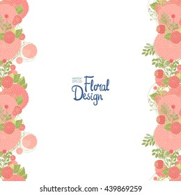 Vertical floral border with pink abstract flowers. Good for invitations and greenting cards