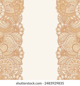 Vertical floral borders invitation card. Indian floral mehendi style 