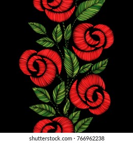 Vertical floral colored embroidery pattern