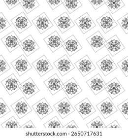 Vertical Floral Mandala Seamless Pattern  Black Line Art Abstract Repetitive Design.