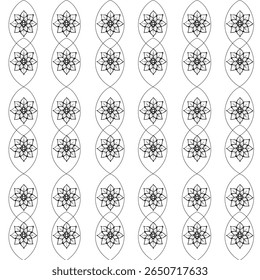 Vertical Floral Mandala Seamless Pattern  Black Line Art Abstract Repetitive Design.