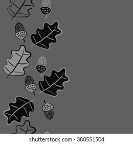 Vertical  floral motif, doodles,acorns, leaves of oak, seamless, copy space. Hand drawn.