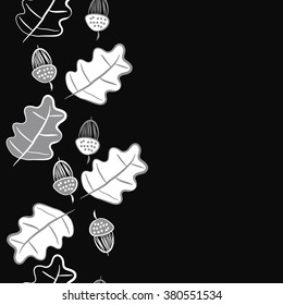 Vertical  floral motif, doodles,acorns, leaves of oak, seamless, copy space. Hand drawn.