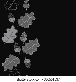 Vertical  floral motif, doodles,acorns, leaves of oak, seamless, copy space. Hand drawn.