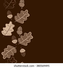 Vertical  floral motif, doodles,acorns, leaves of oak, seamless, copy space. Hand drawn.