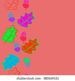 Vertical  floral motif, doodles,acorns, leaves of oak, seamless, copy space. Hand drawn.