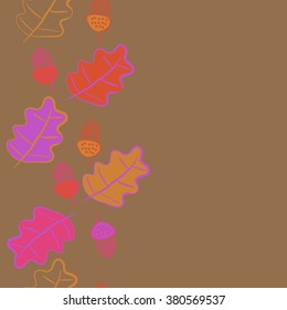 Vertical  floral motif, doodles,acorns, leaves of oak, seamless, copy space. Hand drawn.