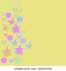 Vertical floral motifs, spruces,bagels, hearts, stars, spots, hole,pattern, copy space, seamless. Hand drawn.