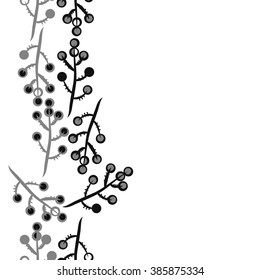 Vertical floral seamless pattern, doodles,branches,bagels,  copy space. Hand drawn.