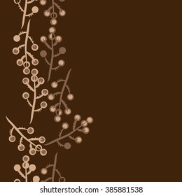 Vertical floral seamless pattern, doodles,branches,bagels,  copy space. Hand drawn.