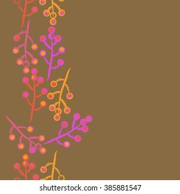 Vertical floral seamless pattern, doodles,branches,bagels,  copy space. Hand drawn.
