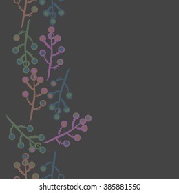 Vertical floral seamless pattern, doodles,branches,bagels,  copy space. Hand drawn.