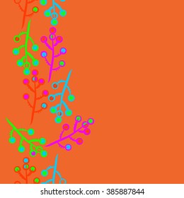 Vertical floral seamless pattern, doodles,branches,bagels,  copy space. Hand drawn.