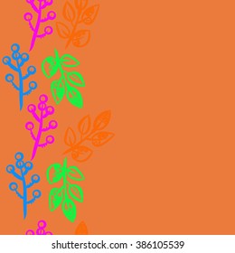 Vertical floral seamless pattern, doodles,branches,bagels,spirals,leaves,  copy space. Hand drawn.