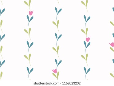 vertical floral tulip stripe vector seamless repeat pattern in spring colors