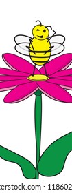 Vertical Flower and cute Bee vactor background