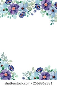 Vertical flower frame background of blue purple watercolor flower, illustration for design.