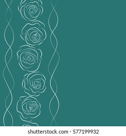 Vertical flower pattern of abstract dashed roses silhouette. The floral seamless pattern in white and blue colors. Vector illustration. Fabric texture pattern with seamless rose flowers and copy space