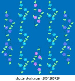 Las ramas florales verticales sobre un fondo azul. Decoración colorida y elegante, romántica y sin fisuras para la decoración, papel pintado, tela, estampados. Textura abstracta de la moda. Ilustración del vector