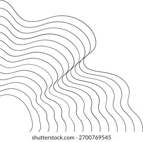 Vertical flowing monoline waves, abstract stripe pattern corner, decorative graphic design element.