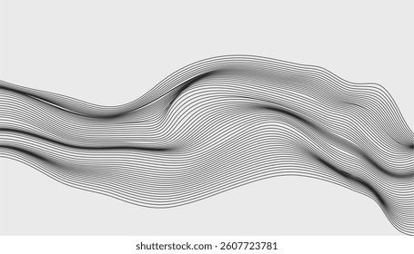 Vertical flowing wave lines in abstract topographic style on bright white background