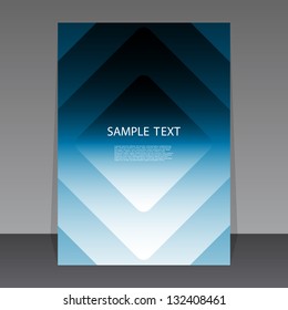 Vertical Flyer, Cover or Poster Design – Blue Chevron Gradient Background with Sample Text and Placeholder Block. A vertically oriented poster or flyer layout featuring a geometric background composed of layered chevron shapes in varying shades of blue. The gradient transitions from dark at the top to light at the bottom, creating depth and visual interest. Centered on the design is the phrase “SAMPLE TEXT” in white, followed by a block of placeholder text in smaller font. This clean and modern composition is ideal for use in promotional materials, presentations, editorial layouts, and branding visuals. Suitable for both commercial and editorial use across print and digital platforms.