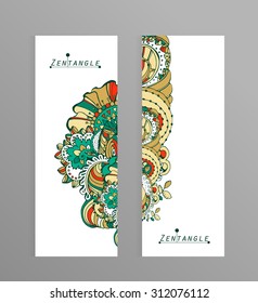 Vertical flyer design with zentangle style ornament.Hand drawn vector illustration.