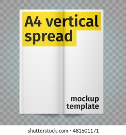 Vertical flyer spread with white pages. Vector blank spread. Isolated white paper. brochure open. Template leaflet spread.