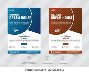 


Vertical flyer template for new family home Flat design real estate flyer 