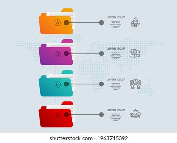 vertical folder infographics presentation element tamplate with business icon 4 options vector illustration background